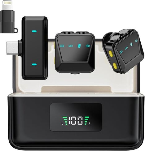 ميكروفون Lavalier لاسلكي لأجهزة iPhone/Android مع علبة شحن، وإلغاء ذكي للضوضاء، وميكروفون لاسلكي قابل للتوصيل لـ Tiktok، وYoutube، وتسجيل الفيديو، ومدونة الفيديو، والبث المباشر in Kuwait
