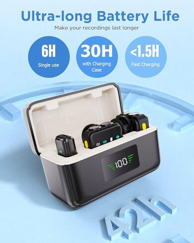 ميكروفون Lavalier لاسلكي لأجهزة iPhone/Android مع علبة شحن، وإلغاء ذكي للضوضاء، وميكروفون لاسلكي قابل للتوصيل لـ Tiktok، وYoutube، وتسجيل الفيديو، ومدونة الفيديو، والبث المباشر in Kuwait