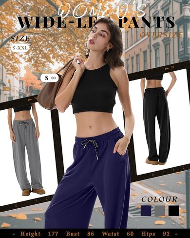 3 Pack Women's Barrel Leg Pants High Waisted Baggy Lounge Pants Drawstring Wide Leg Sweatpants Joggers with Pockets in Saudi Arabia