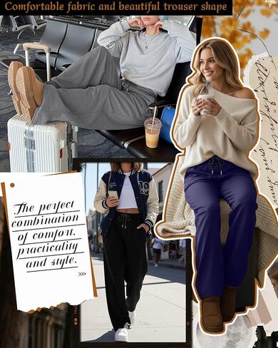 3 Pack Women's Barrel Leg Pants High Waisted Baggy Lounge Pants Drawstring Wide Leg Sweatpants Joggers with Pockets in Saudi Arabia