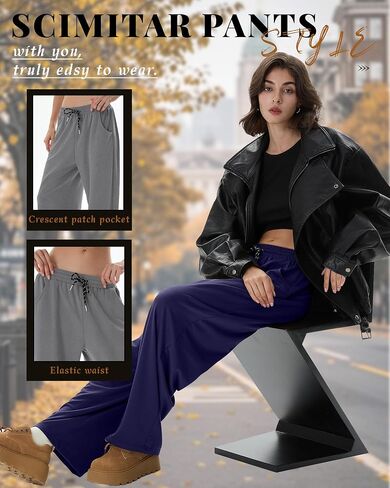 3 Pack Women's Barrel Leg Pants High Waisted Baggy Lounge Pants Drawstring Wide Leg Sweatpants Joggers with Pockets in Saudi Arabia