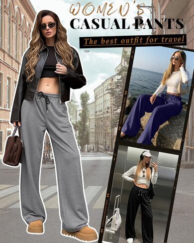 3 Pack Women's Barrel Leg Pants High Waisted Baggy Lounge Pants Drawstring Wide Leg Sweatpants Joggers with Pockets in Saudi Arabia