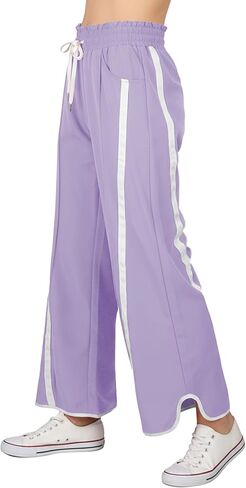 Women's High Waist Wide Leg Pants Striped Elastic Waist Track Pants Y2K Lightweight Baggy Streetwear with Pockets in Saudi Arabia