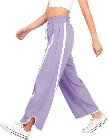 Women's High Waist Wide Leg Pants Striped Elastic Waist Track Pants Y2K Lightweight Baggy Streetwear with Pockets in Saudi Arabia