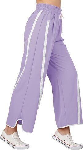 Women's High Waist Wide Leg Pants Striped Elastic Waist Track Pants Y2K Lightweight Baggy Streetwear with Pockets in Saudi Arabia