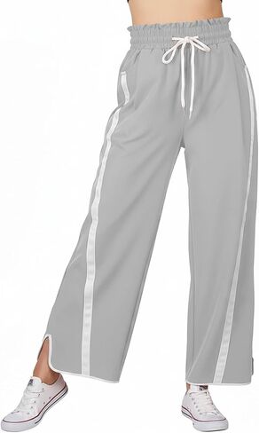 Women's High Waist Wide Leg Pants Striped Elastic Waist Track Pants Y2K Lightweight Baggy Streetwear with Pockets in Kuwait