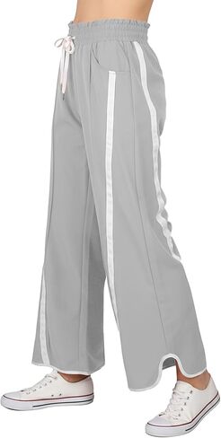 Women's High Waist Wide Leg Pants Striped Elastic Waist Track Pants Y2K Lightweight Baggy Streetwear with Pockets in Kuwait