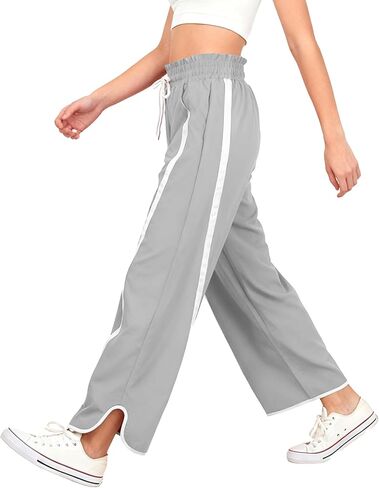Women's High Waist Wide Leg Pants Striped Elastic Waist Track Pants Y2K Lightweight Baggy Streetwear with Pockets in Kuwait