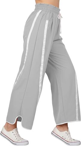 Women's High Waist Wide Leg Pants Striped Elastic Waist Track Pants Y2K Lightweight Baggy Streetwear with Pockets in Kuwait