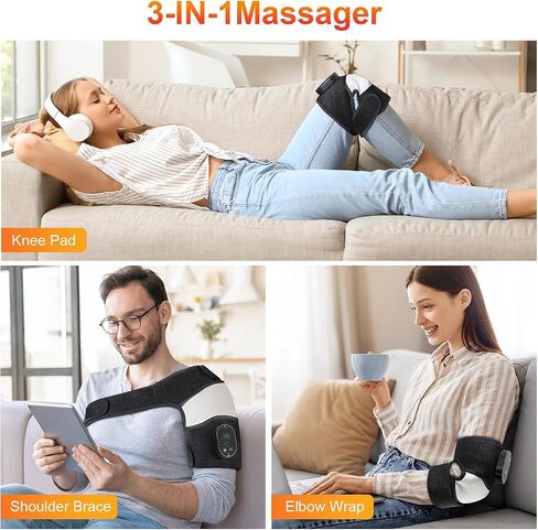 Cordless Heated Knee Massager, FSA Eligible 3-in-1 Electric Knee Massager with Heat for Knee Heating Pad Elbow Shoulder Pain Relief Wrap with 3 Vibration & 6 Heating Modes in Saudi Arabia
