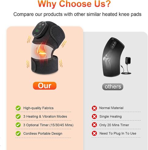 Cordless Heated Knee Massager, FSA Eligible 3-in-1 Electric Knee Massager with Heat for Knee Heating Pad Elbow Shoulder Pain Relief Wrap with 3 Vibration & 6 Heating Modes in Saudi Arabia
