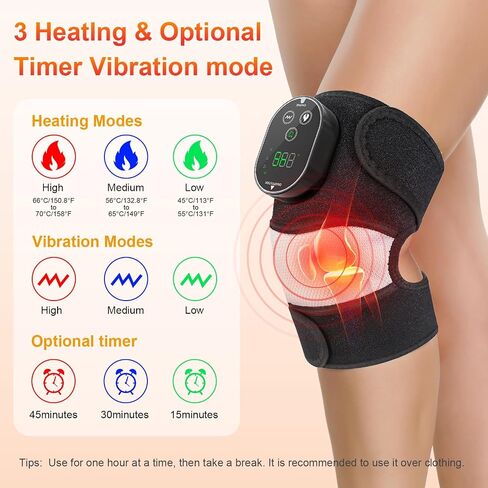 Cordless Heated Knee Massager, FSA Eligible 3-in-1 Electric Knee Massager with Heat for Knee Heating Pad Elbow Shoulder Pain Relief Wrap with 3 Vibration & 6 Heating Modes in Saudi Arabia