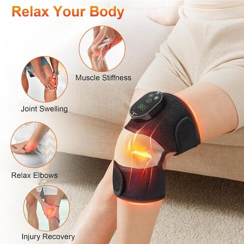 Cordless Heated Knee Massager, FSA Eligible 3-in-1 Electric Knee Massager with Heat for Knee Heating Pad Elbow Shoulder Pain Relief Wrap with 3 Vibration & 6 Heating Modes in Saudi Arabia
