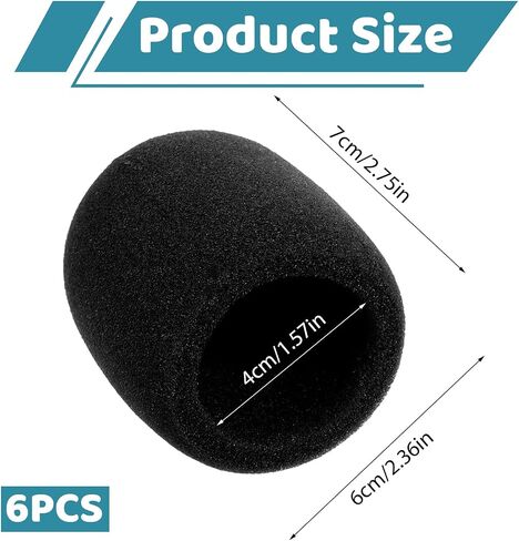 Microphone Cover, 6PCS Foam Mic Covers Black Microphone Windscreen Pop Filter Covers Microphones Accessories for Most Standard Handheld Microphones in Saudi Arabia