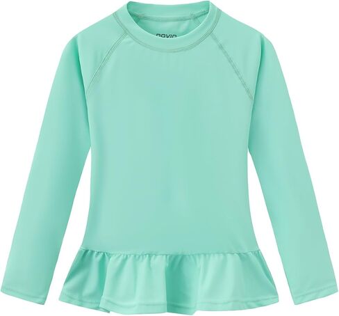 Girls Ruffle Rash Guard Swim Shirts, UPF 50+ Sun Protection Long Sleeve Rashguard Water Swimwear Tops in Kuwait