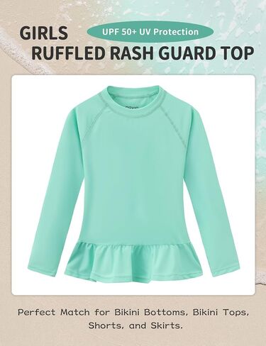 Girls Ruffle Rash Guard Swim Shirts, UPF 50+ Sun Protection Long Sleeve Rashguard Water Swimwear Tops in Kuwait