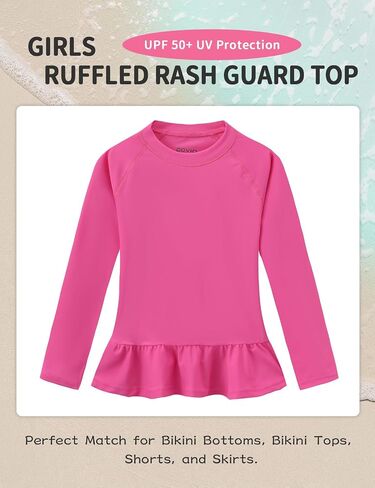 Girls Ruffle Rash Guard Swim Shirts, UPF 50+ Sun Protection Long Sleeve Rashguard Water Swimwear Tops in Kuwait