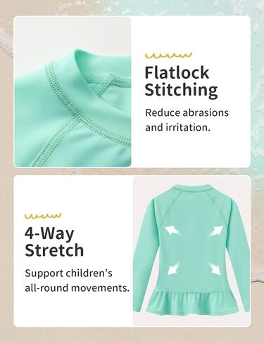Girls Ruffle Rash Guard Swim Shirts, UPF 50+ Sun Protection Long Sleeve Rashguard Water Swimwear Tops in Kuwait