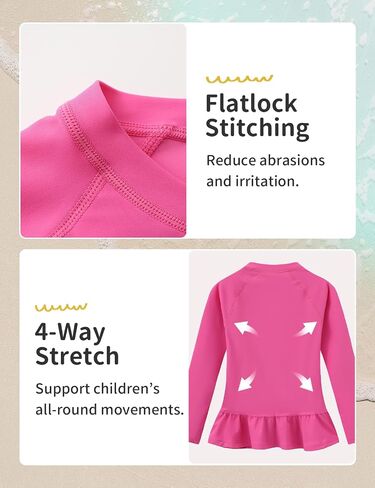 Girls Ruffle Rash Guard Swim Shirts, UPF 50+ Sun Protection Long Sleeve Rashguard Water Swimwear Tops in Kuwait