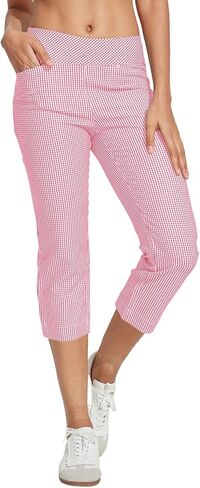 سروال جولف منقوش للسيدات، كاجوال للعمل، بنطال كابري مربعات للنساء، بنطال رياضي قابل للتمدد مع جيوب للسفر الرياضي in Kuwait