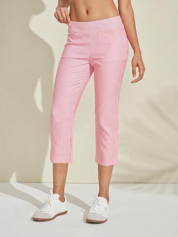 سروال جولف منقوش للسيدات، كاجوال للعمل، بنطال كابري مربعات للنساء، بنطال رياضي قابل للتمدد مع جيوب للسفر الرياضي in Kuwait