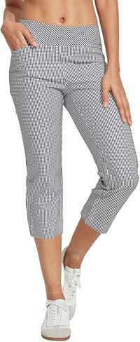 Womens Golf Plaid Pants Business Casual Checkered Capri Pant for Women Stretch Sweatpant with Pockets for Athletic Travel in Kuwait