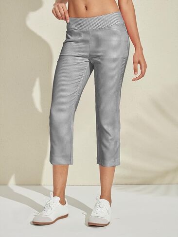 Womens Golf Plaid Pants Business Casual Checkered Capri Pant for Women Stretch Sweatpant with Pockets for Athletic Travel in Kuwait