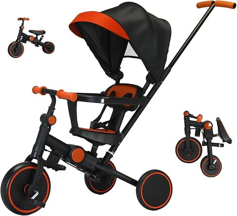 Baby Tricycle with Canopy,8 in 1 Toddler Bike Foldable Kids Tricycle,Toddler Tricycle for 1-3 Year Olds, Push Tricycle for Kids Trike Balance Bike Chrismas and Birthday Gift for Boy and Girl in Saudi Arabia