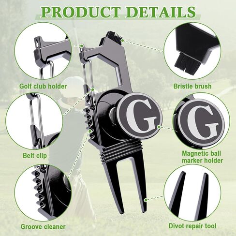 Skylety Golf Divot Repair Tool with Letter Ball Marker 6-in-1 Divot Tool Initials Ball Marker, Club Holder, Brush, Clip Buckle, Groove Cleaner Golf Accessories for Christmas Men Father Gift in Saudi Arabia