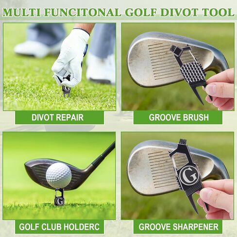 Skylety Golf Divot Repair Tool with Letter Ball Marker 6-in-1 Divot Tool Initials Ball Marker, Club Holder, Brush, Clip Buckle, Groove Cleaner Golf Accessories for Christmas Men Father Gift in Saudi Arabia