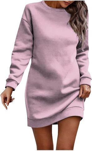 Womens Fall Dresses Casual Long Sleeve Oversized Sweatshirt Dress Crewneck Sweatshirts Lounge Pullover Short Dress in Saudi Arabia