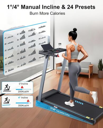Incline Treadmill with Handles, Portable Small Folding Treadmill for Home Office, Walking Pad with 300 LBS Capacity, 24 Preset Programs, LED Display, Extendable Cup Holder in Saudi Arabia