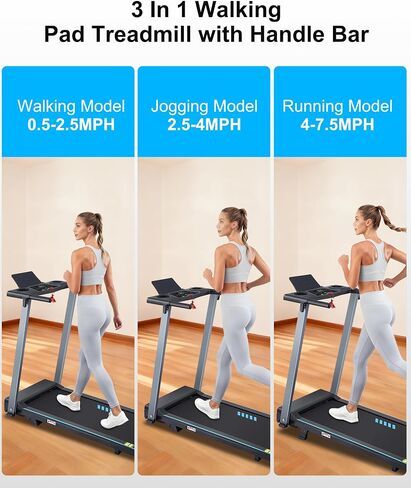 Incline Treadmill with Handles, Portable Small Folding Treadmill for Home Office, Walking Pad with 300 LBS Capacity, 24 Preset Programs, LED Display, Extendable Cup Holder in Saudi Arabia