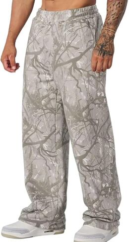Men's Camo Sweatpants Loose Fit Baggy Joggers Streetwear Workout Athletic Track Pants with Pockets in Saudi Arabia