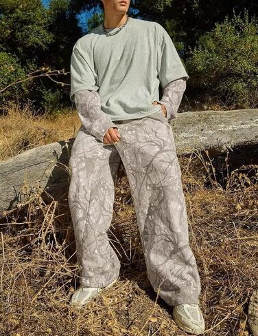Men's Camo Sweatpants Loose Fit Baggy Joggers Streetwear Workout Athletic Track Pants with Pockets in Saudi Arabia