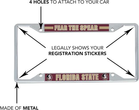 Desert Cactus Florida State University License Plate Frame Seminoles FSU Holder for Front or Back of Car Metal Car Tag Holder Officially Licensed (Slogan 2) in Saudi Arabia