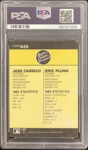 Jose Canseco Signed 1986 Fleer #649 Rookie RC Chemist Autograph PSA/DNA Auto 10 - Baseball Slabbed Autographed Cards in Saudi Arabia