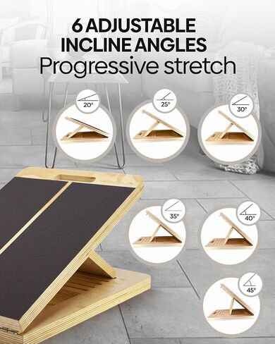 Wooden Slant Board for Calf Stretching - 6 Adjustable Angles, 400 Lbs Capacity Calf Stretcher Slant Board for Squats, Knees, Ankle, Leg, Heel & feet, Squat Wedge & Physical Therapy Equipment in Saudi Arabia