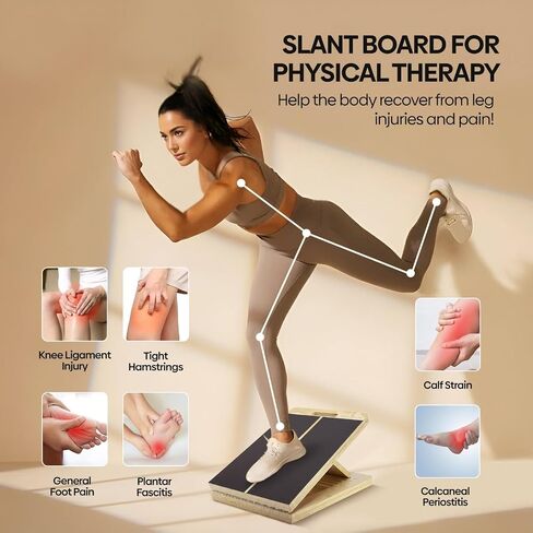 Wooden Slant Board for Calf Stretching - 6 Adjustable Angles, 400 Lbs Capacity Calf Stretcher Slant Board for Squats, Knees, Ankle, Leg, Heel & feet, Squat Wedge & Physical Therapy Equipment in Saudi Arabia