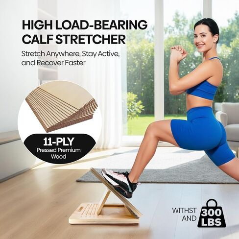 Wooden Slant Board for Calf Stretching - 6 Adjustable Angles, 400 Lbs Capacity Calf Stretcher Slant Board for Squats, Knees, Ankle, Leg, Heel & feet, Squat Wedge & Physical Therapy Equipment in Saudi Arabia