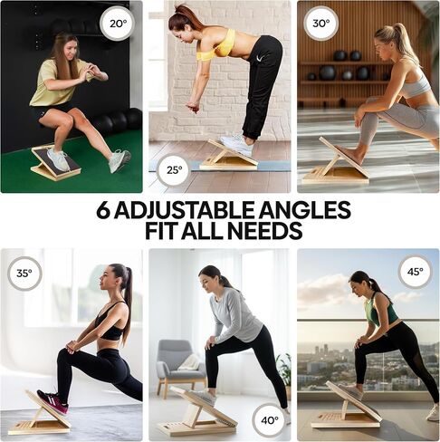 Wooden Slant Board for Calf Stretching - 6 Adjustable Angles, 400 Lbs Capacity Calf Stretcher Slant Board for Squats, Knees, Ankle, Leg, Heel & feet, Squat Wedge & Physical Therapy Equipment in Saudi Arabia