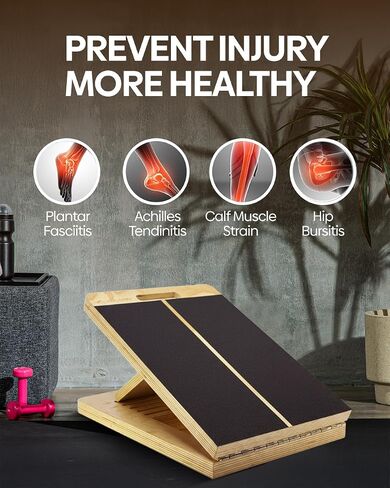 Wooden Slant Board for Calf Stretching - 6 Adjustable Angles, 400 Lbs Capacity Calf Stretcher Slant Board for Squats, Knees, Ankle, Leg, Heel & feet, Squat Wedge & Physical Therapy Equipment in Saudi Arabia