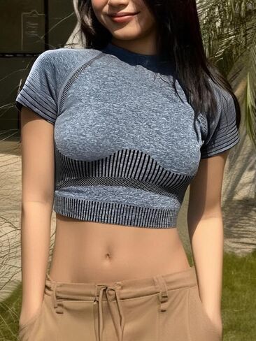 Women's Seamless Short Sleeve Crop Top High Stretch Activewear for Workout and Gym in Saudi Arabia