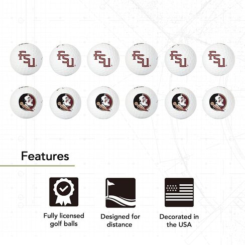 كرات الجولف من Desert Cactus Florida State University - عبوة من 12 لونًا كاملاً، معدات مرخصة رسميًا من FSU in Saudi Arabia
