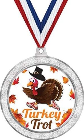 Turkey Trot Medal, 2 1/2" Silver Glitter Turkey Trot Medals, Great Thanksgiving Awards Prime in Saudi Arabia