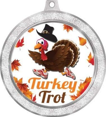 Turkey Trot Medal, 2 1/2" Silver Glitter Turkey Trot Medals, Great Thanksgiving Awards Prime in Saudi Arabia
