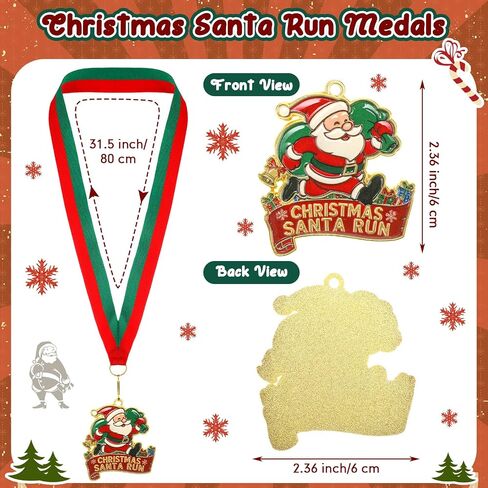 20 Pcs Christmas Medals Award Bulk 2.36" Christmas Santa Run Medals with Neck Ribbon Xmas Santa Run Trophy Awards Gifts Accessories for Xmas Party Charity Event Public Event Gift Campaign in Saudi Arabia