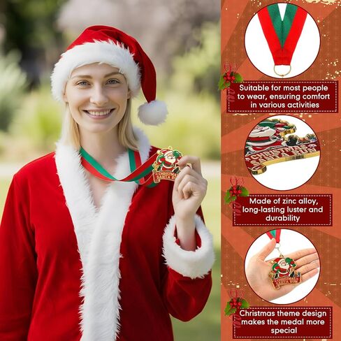 20 Pcs Christmas Medals Award Bulk 2.36" Christmas Santa Run Medals with Neck Ribbon Xmas Santa Run Trophy Awards Gifts Accessories for Xmas Party Charity Event Public Event Gift Campaign in Saudi Arabia