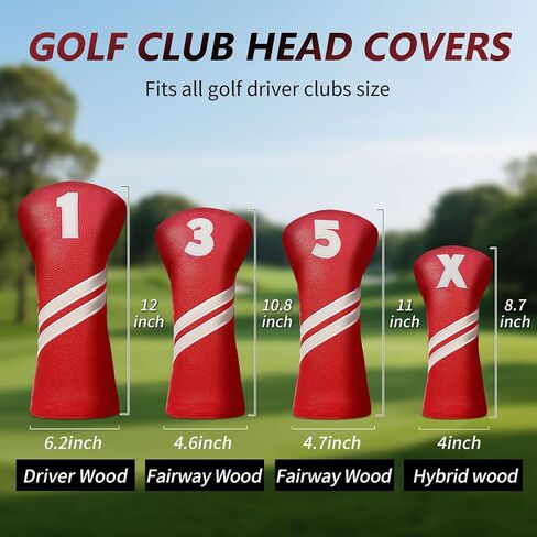 أغطية رأس نادي الجولف لسيارة Fairway Woods Driver Hybrids، مجموعة أغطية رأس جولف نسائية فاخرة من جلد البولي يوريثان، 4 قطع مع علامات رقم 1 3 5 X. (أحمر) in Saudi Arabia