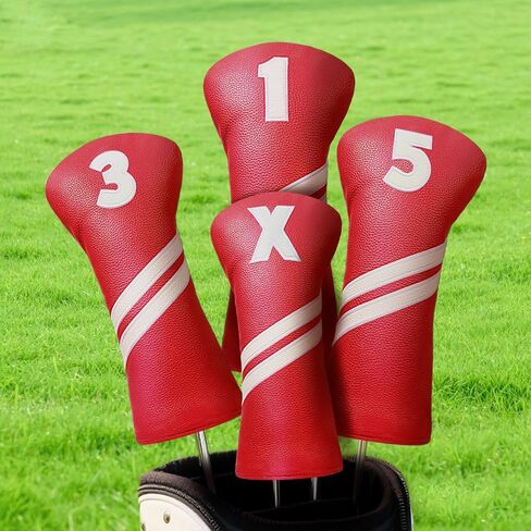 أغطية رأس نادي الجولف لسيارة Fairway Woods Driver Hybrids، مجموعة أغطية رأس جولف نسائية فاخرة من جلد البولي يوريثان، 4 قطع مع علامات رقم 1 3 5 X. (أحمر) in Saudi Arabia
